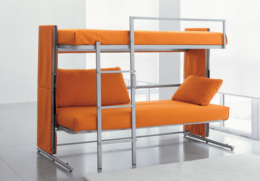 desain-tempat-tidur-dari-sofa-warna-jingga-menjadi-tempat-tidur-tingkat